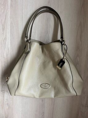 Coach Edie Pebbled Leather Shoulder Bag in Light Tan